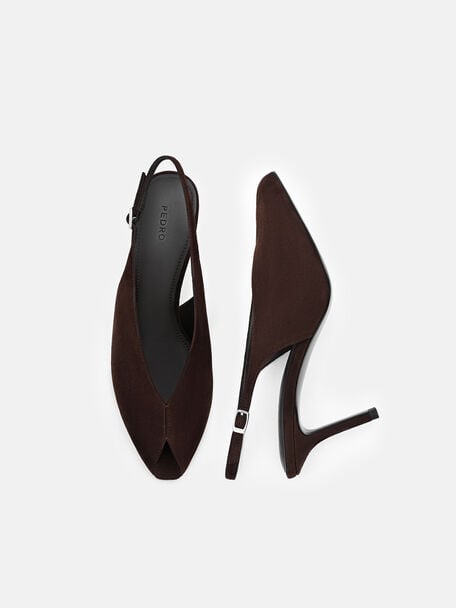 Sylvie Suede Slingback Heel Pumps, Dark Brown Suede