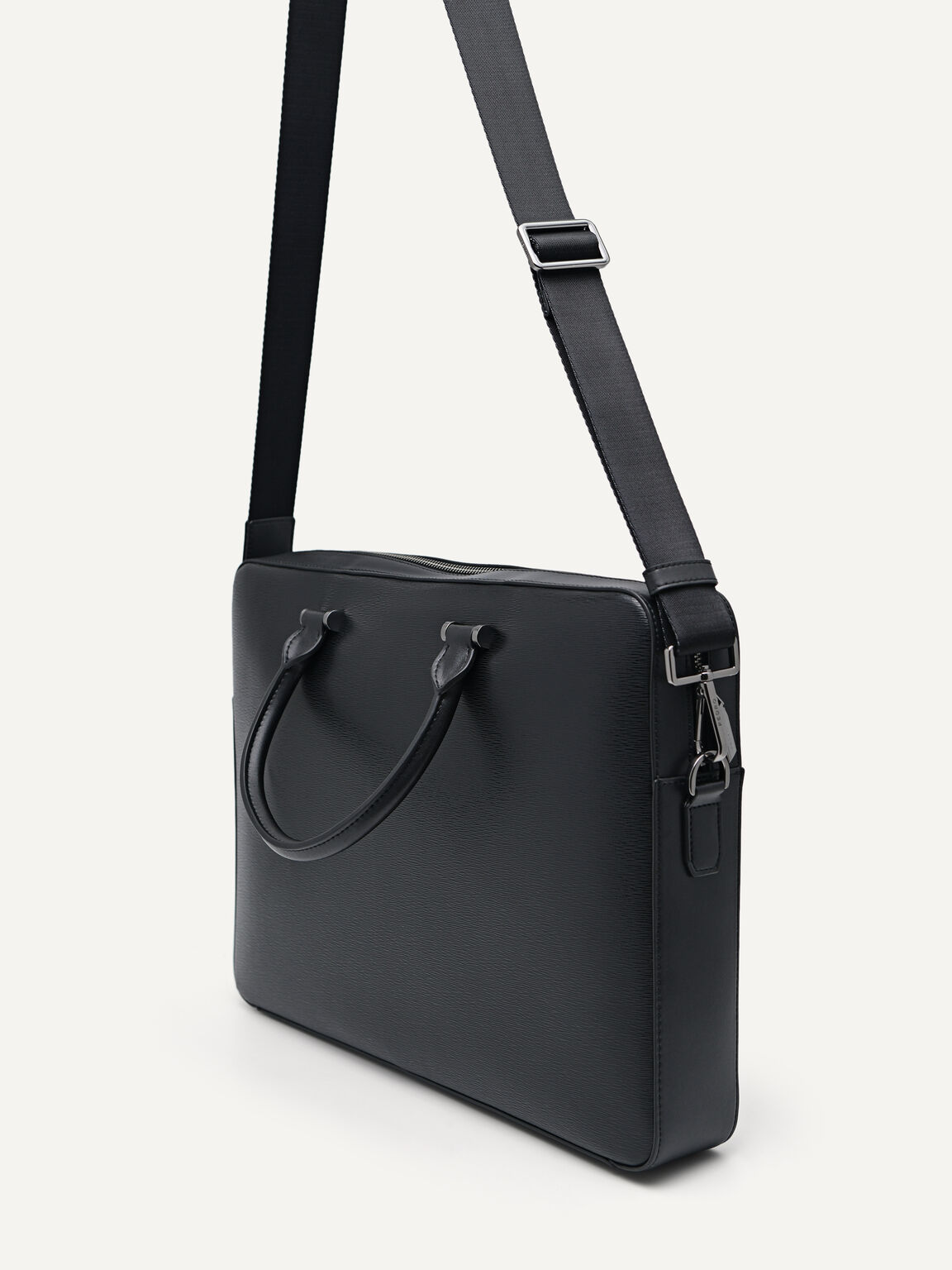 Textured Leather Briefcase, Black, hi-res