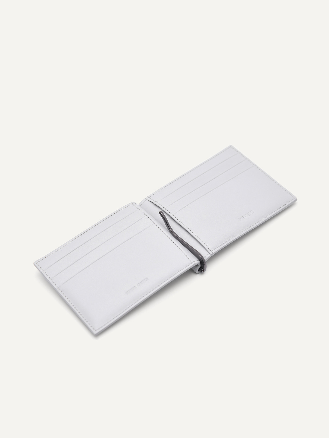 Oliver Leather Bi-Fold Card Holder with Money Clip, Light Grey