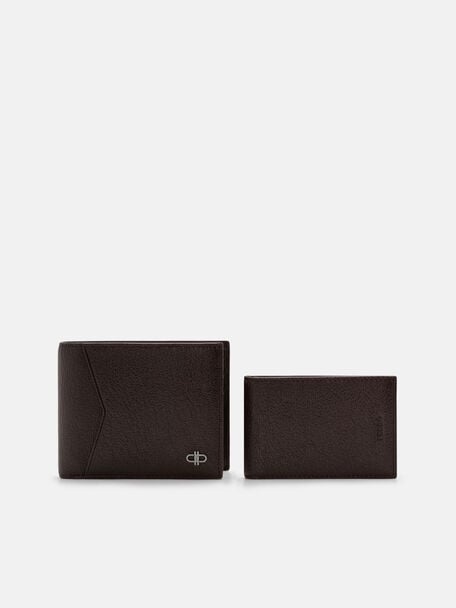 Leather Bi-Fold Wallet with Insert, Espresso Brown Embossed