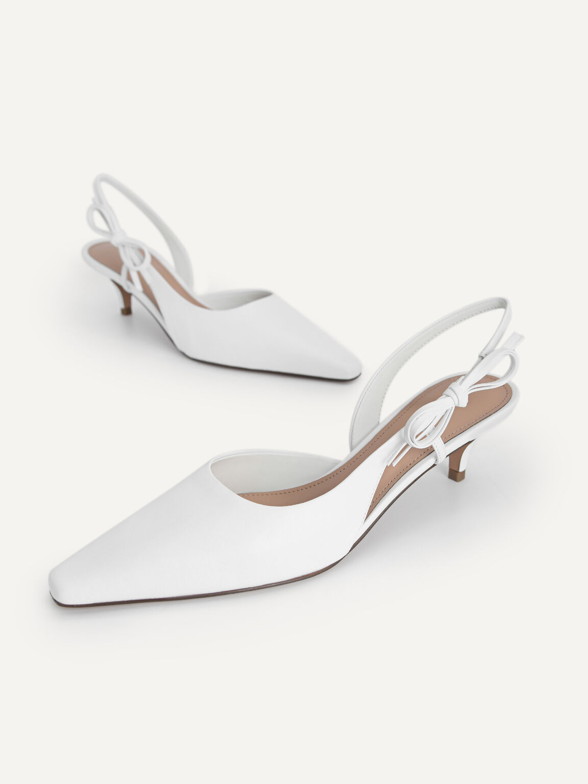 Bow-Detailed Leather Slingback Heels, White