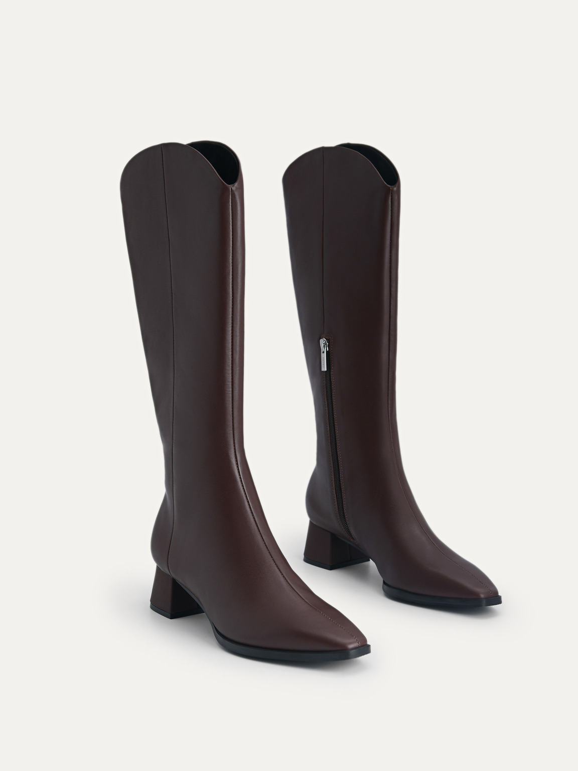 Leather Knee Boots, Dark Brown