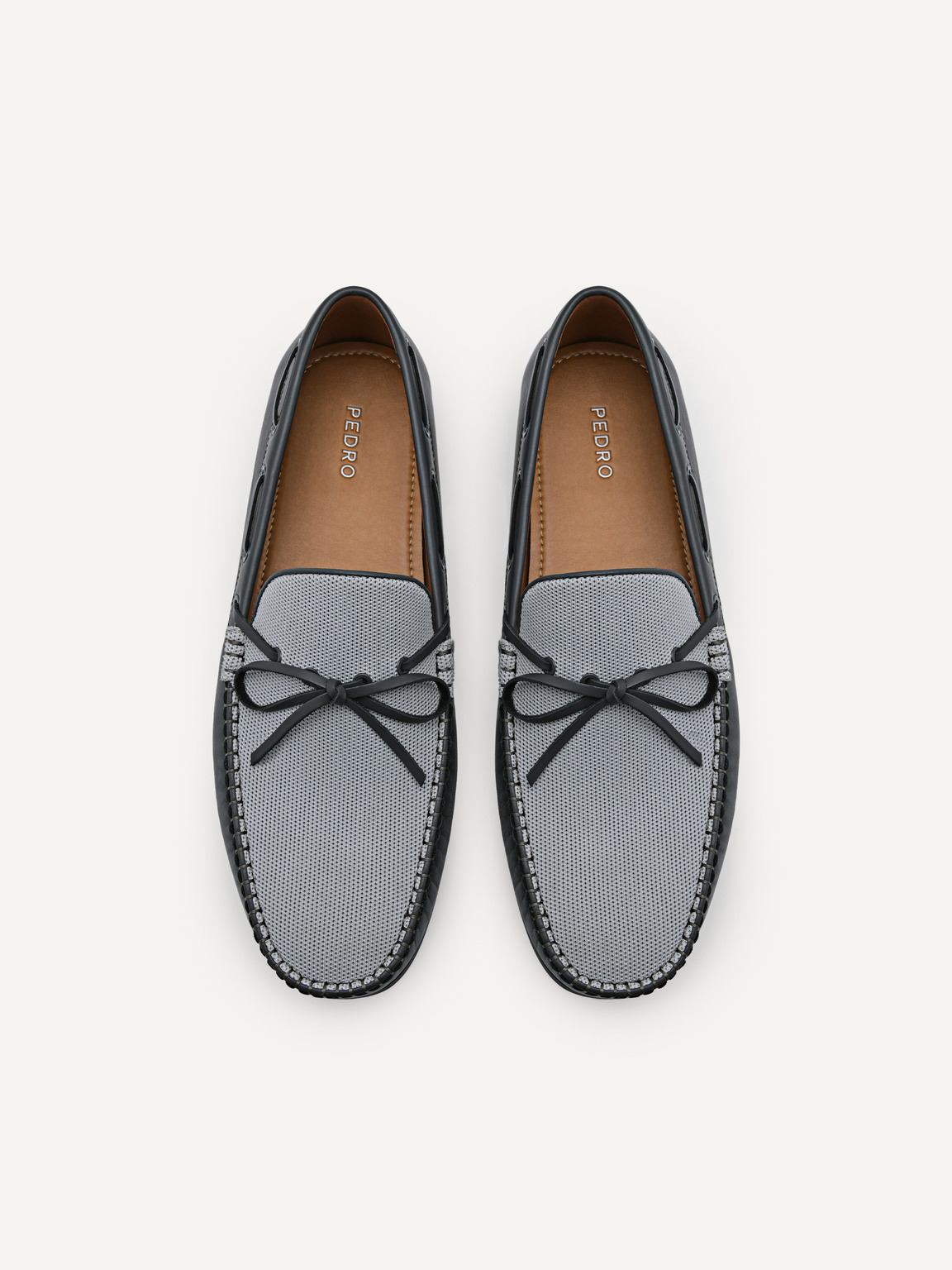 Leather Bow Driving Shoes, Dark Grey