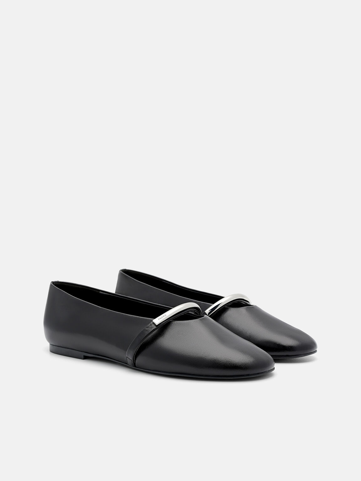 Lia Leather Ballerina Flats, Black