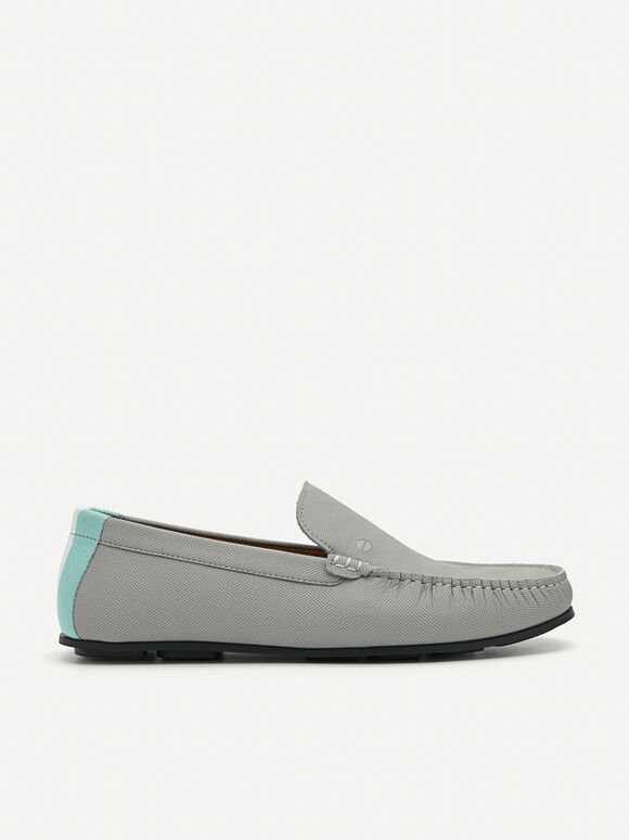 Leather & Fabric Slip-On Loafers, Grey