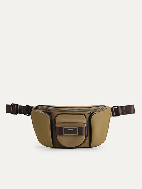 Multipocketed Nylon Sling Pouch, Olive