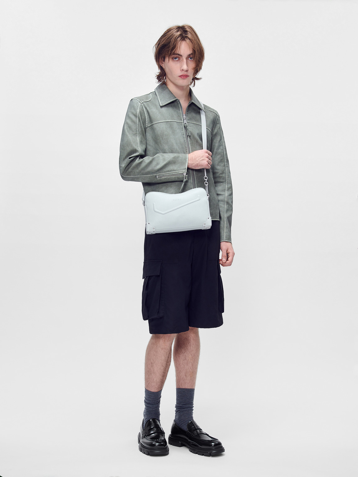 Taper Leather Sling Bag, Grey