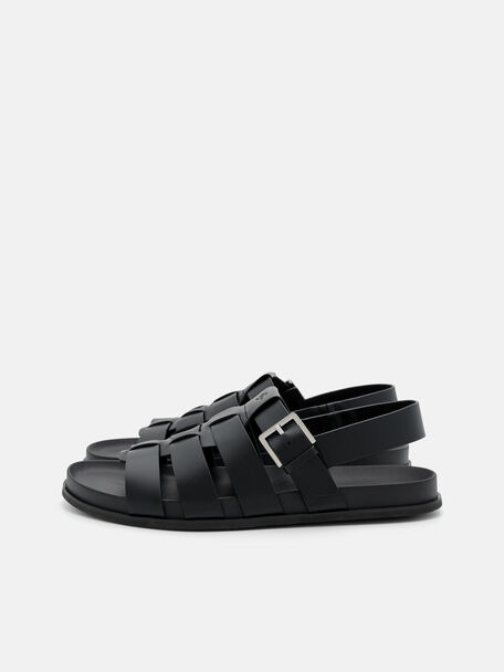 Leather Caged Backstrap Sandals, Black
