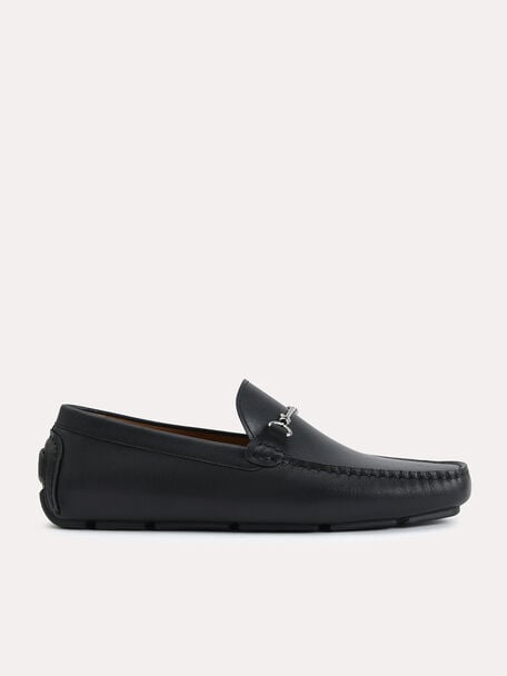 Leather Moccasins with Bit Detailing, Black