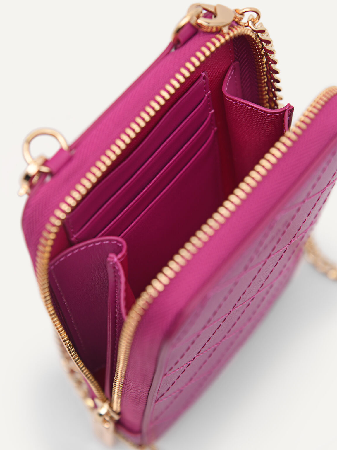 Quilted Pattern Leather Sling Pouch, Fuchsia