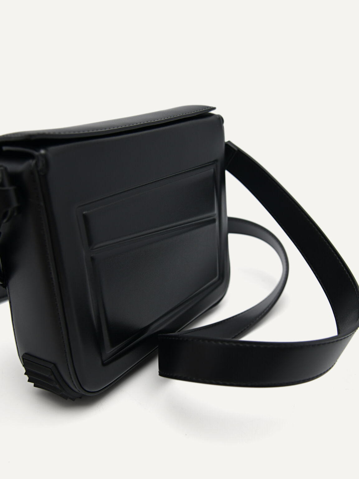 Synthetic Leather Square Sling Bag, Black