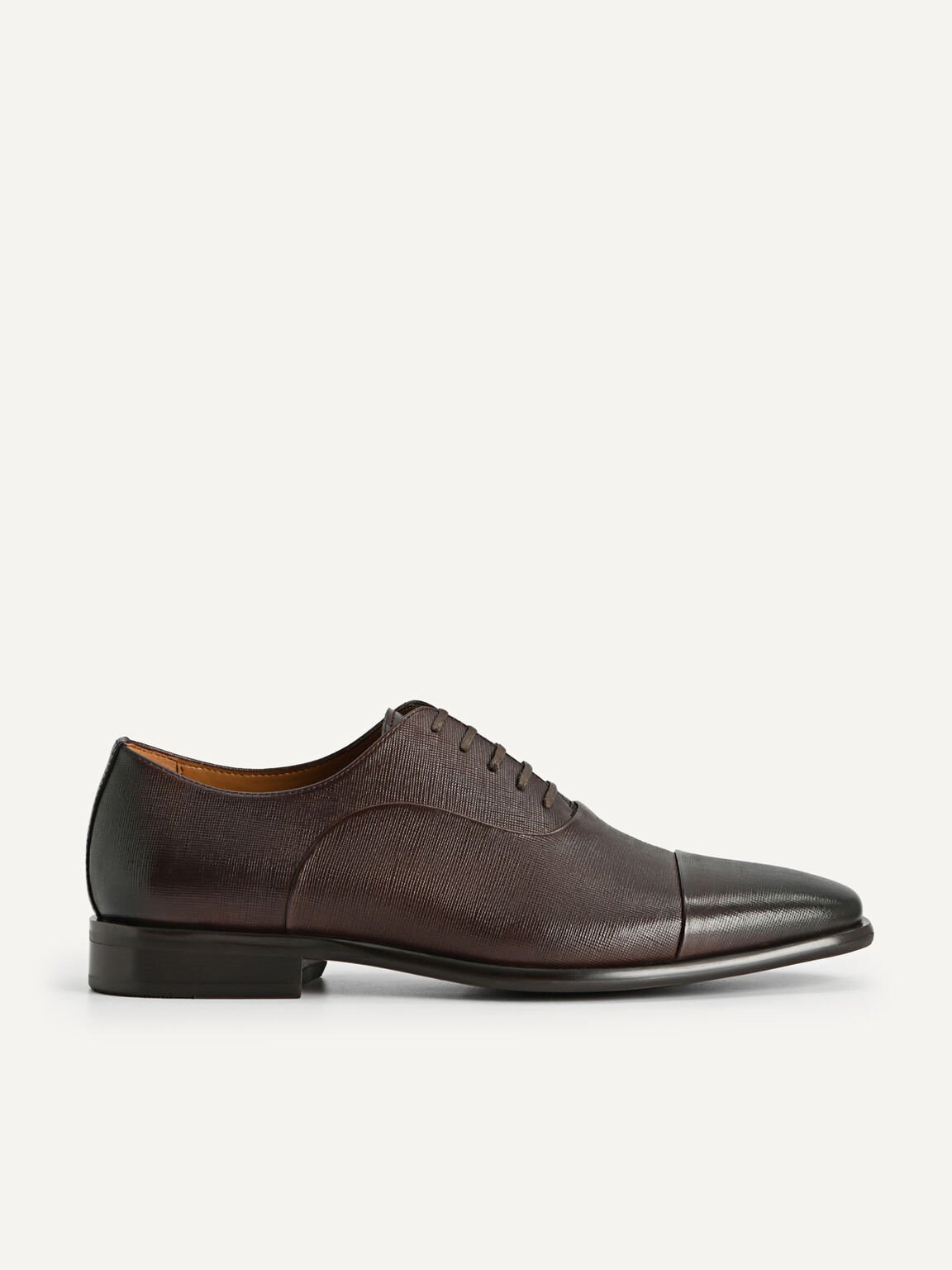 Textured Leather Oxford Shoes, Brown