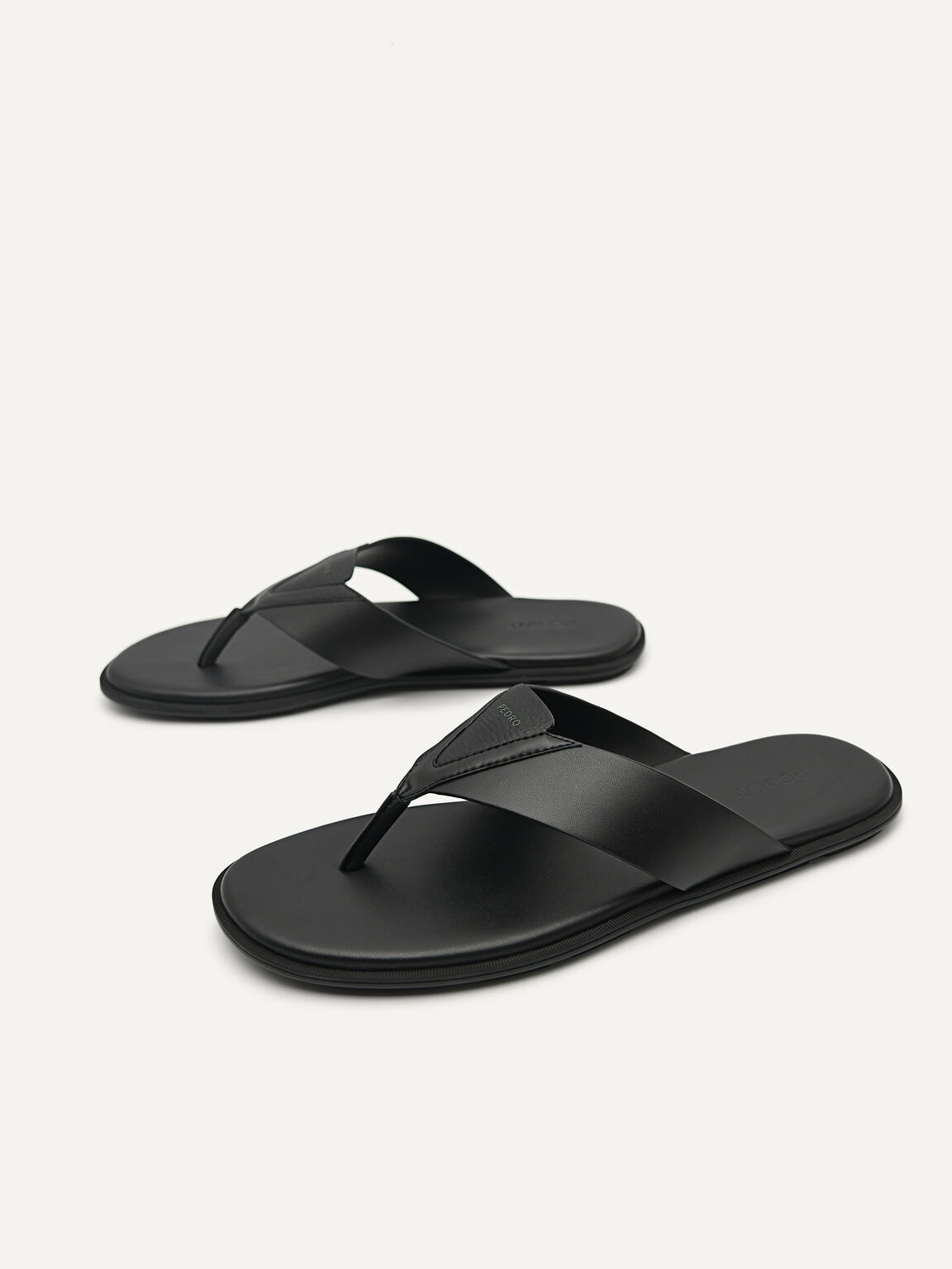 Synthetic Leather Thong Sandals, Black
