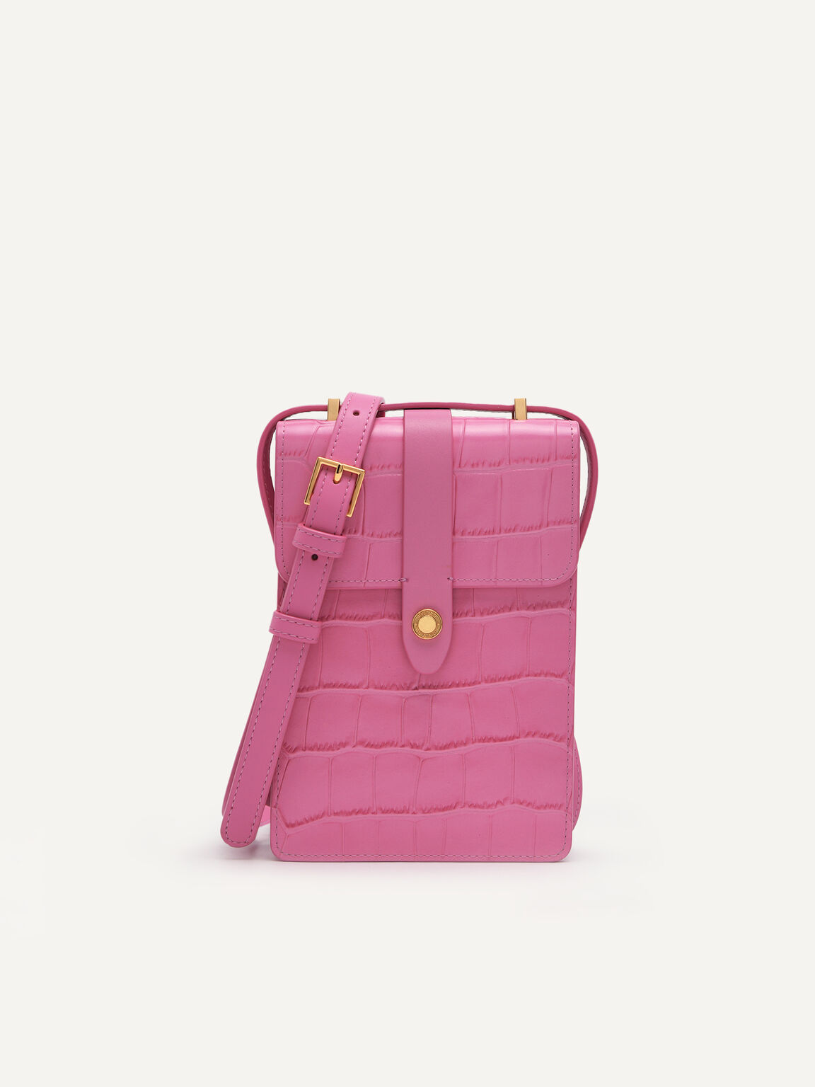 Leather Croc-Effect Mobile Phone Bag, Pink