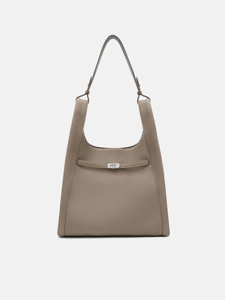 Danielle Large Leather Hobo Bag, Taupe Tumble