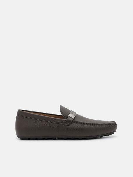 Jatte Leather Driving Shoes, Dark Brown Embossed