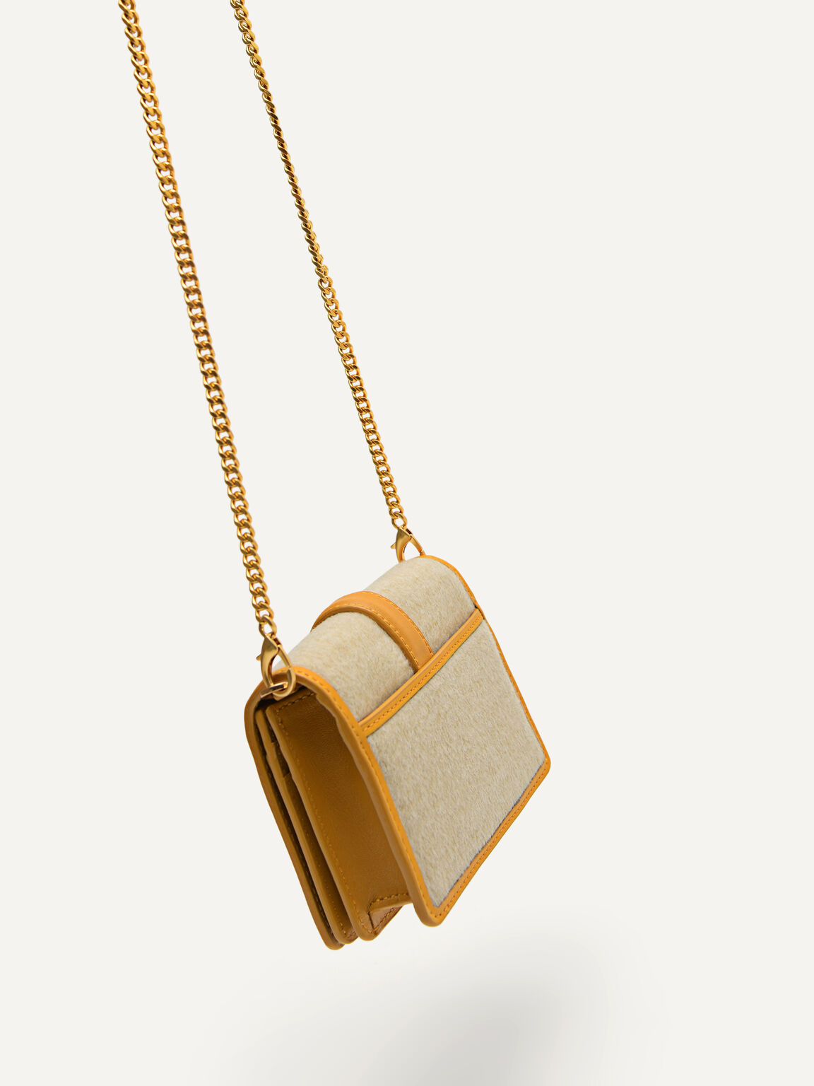 Mini Pouch with Thin Metal Chain, Mustard