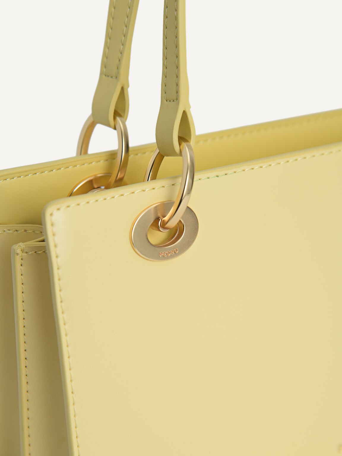 Leather Top Handle Bag, Light Yellow