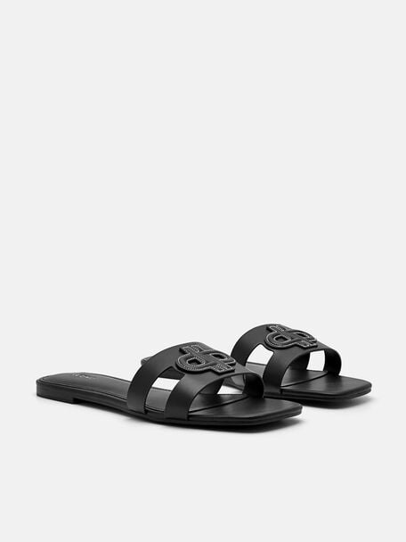Leather Slip-On Sandals, Black