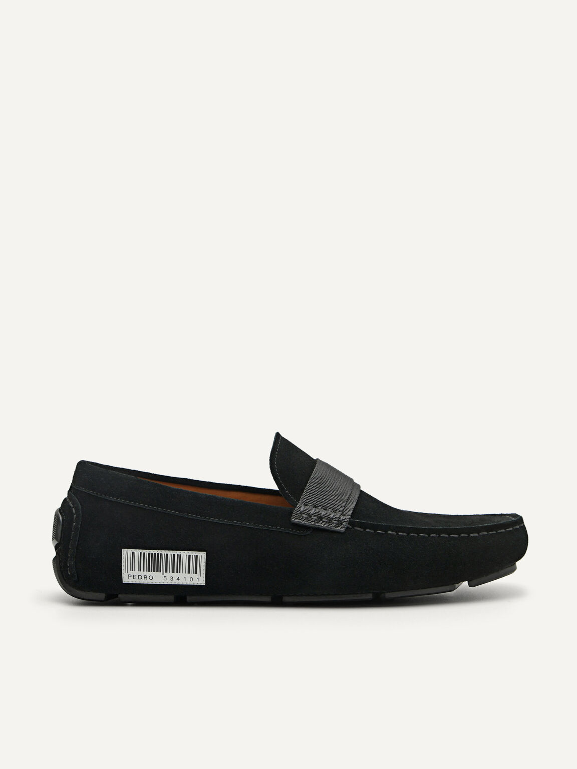 Suede Barcode Driving Moccassins, Black