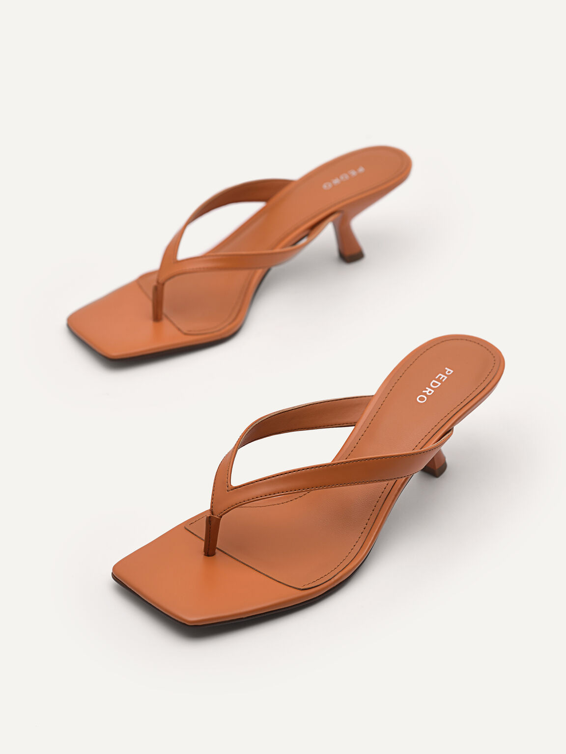 Jennifer Square Toe Thong Heeled Sandals, Orange
