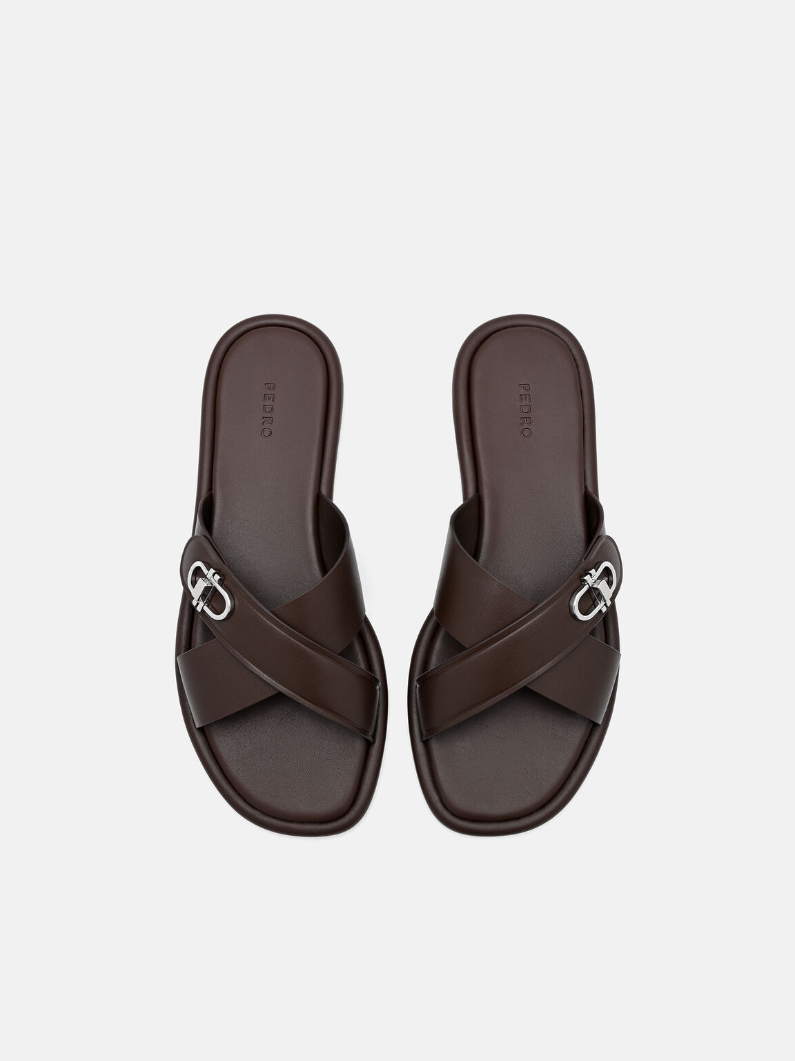 Sienna Leather Cross Sandals, Dark Brown