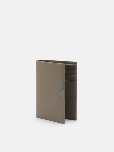Saffiano Leather Long Card Holder, Dark Taupe