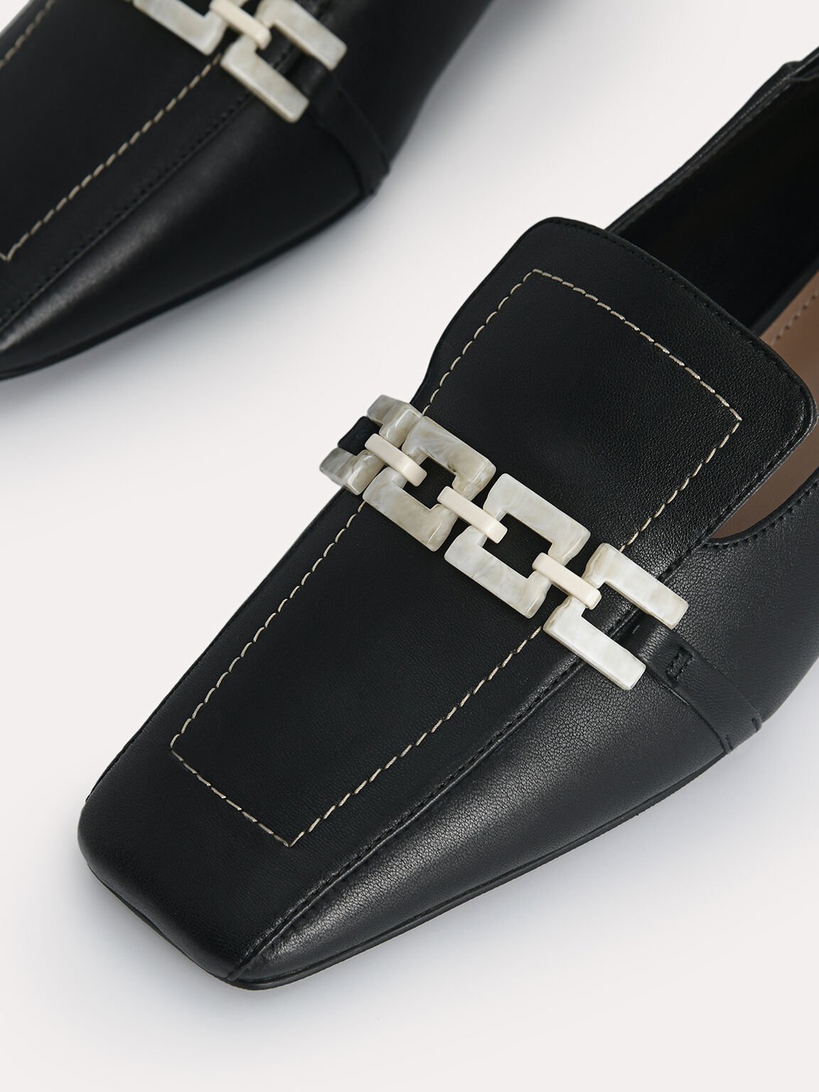 Leather Square Toe Loafers, Black, hi-res