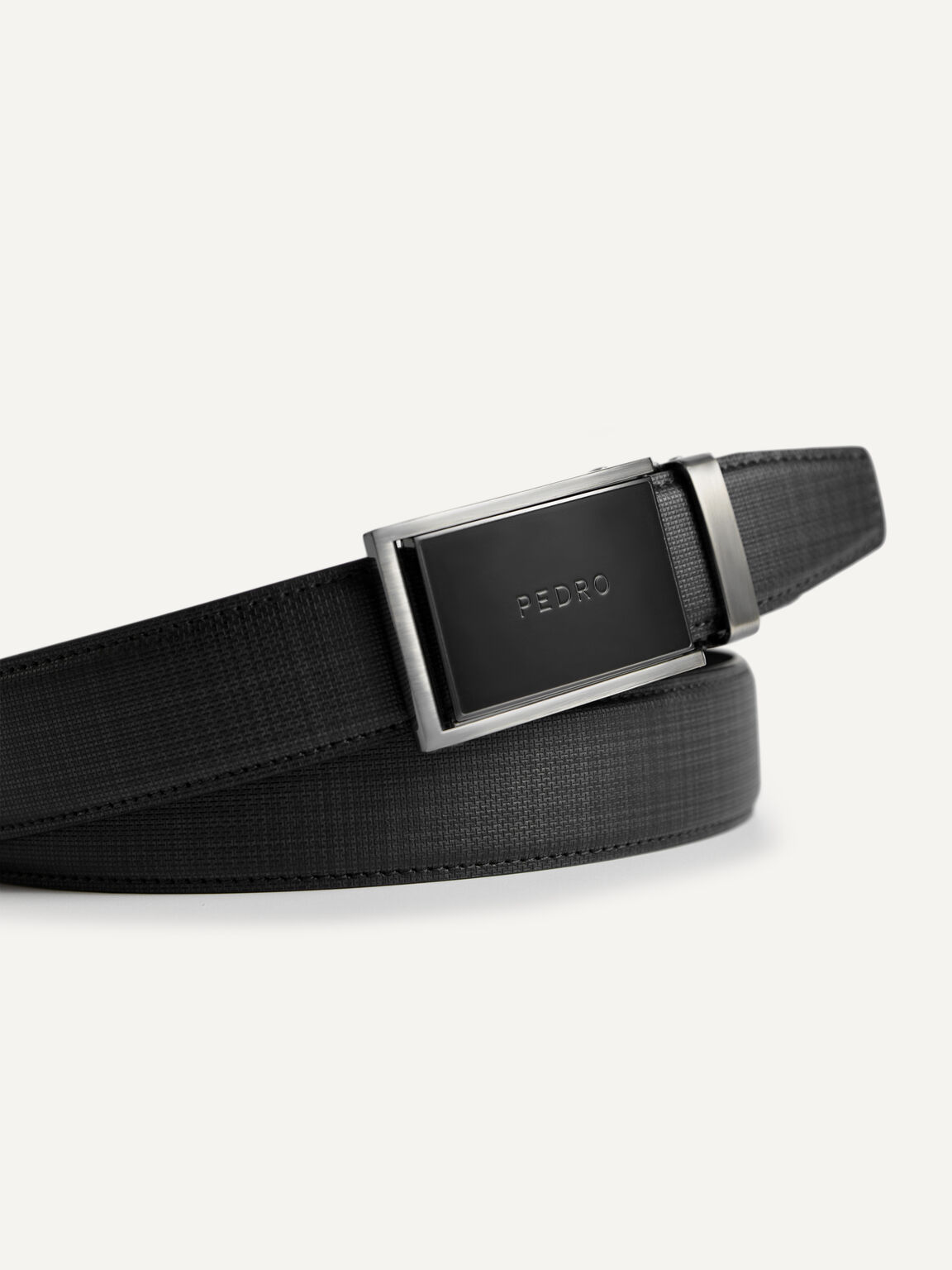 Textured Leather Automatic Buckle Belt, Black