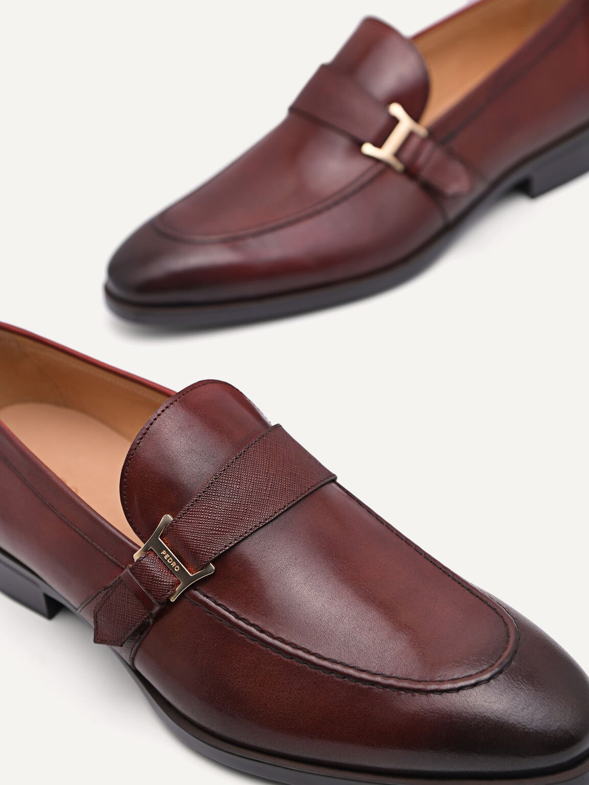 Burnished Leather Loafers, Wine