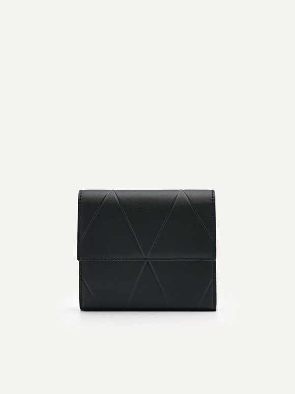 Leather Tri-Fold Wallet in Pixel, Black