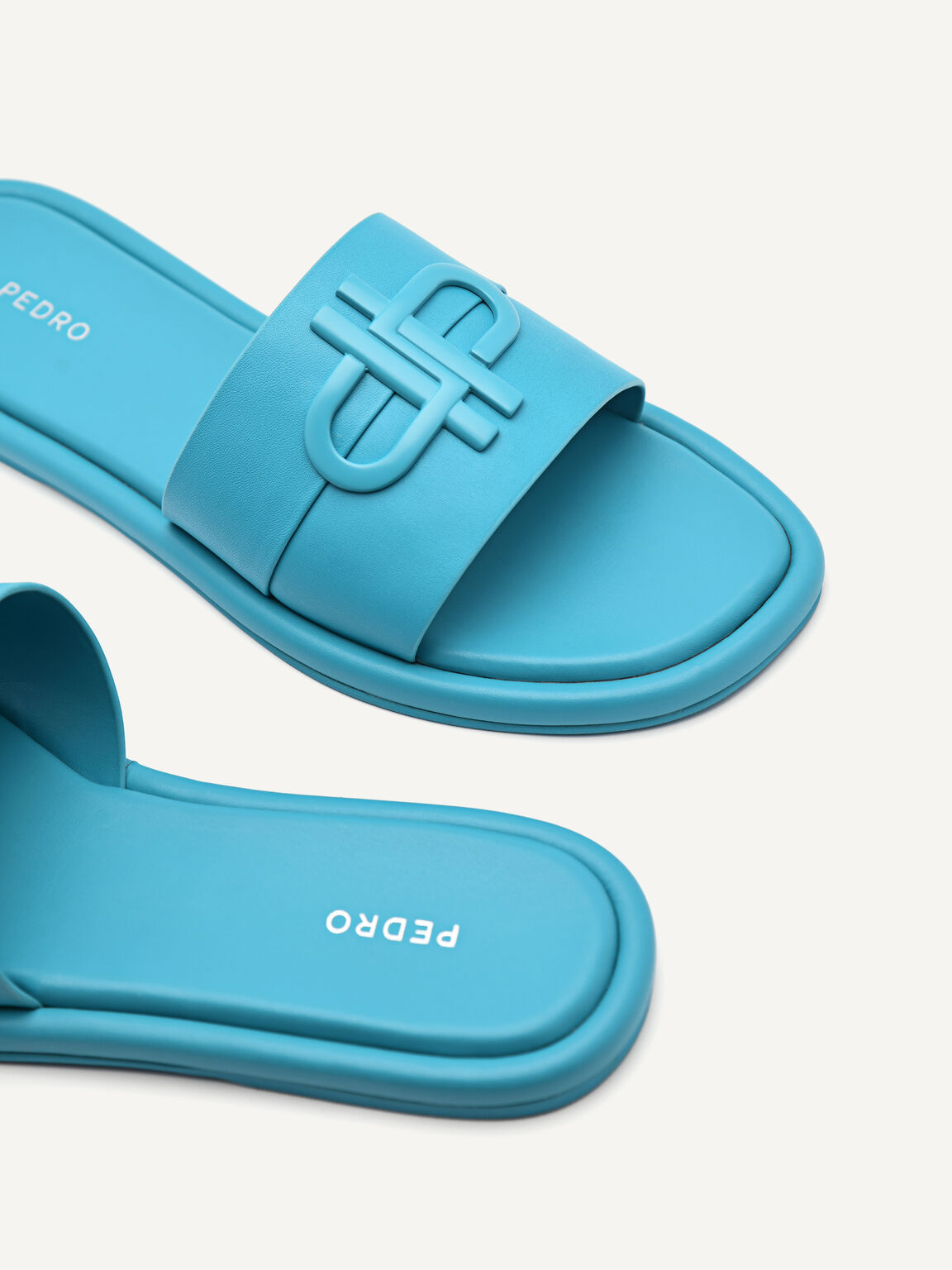 PEDRO Icon Leather Slide Sandals, Cyan