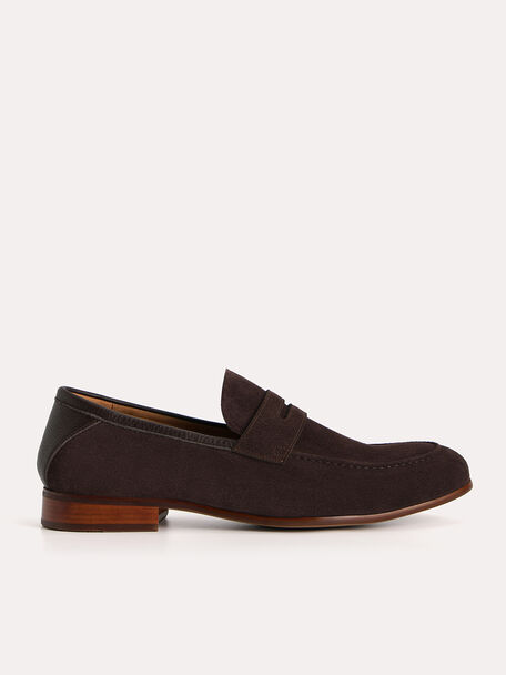Suede Penny Loafers, Dark Brown