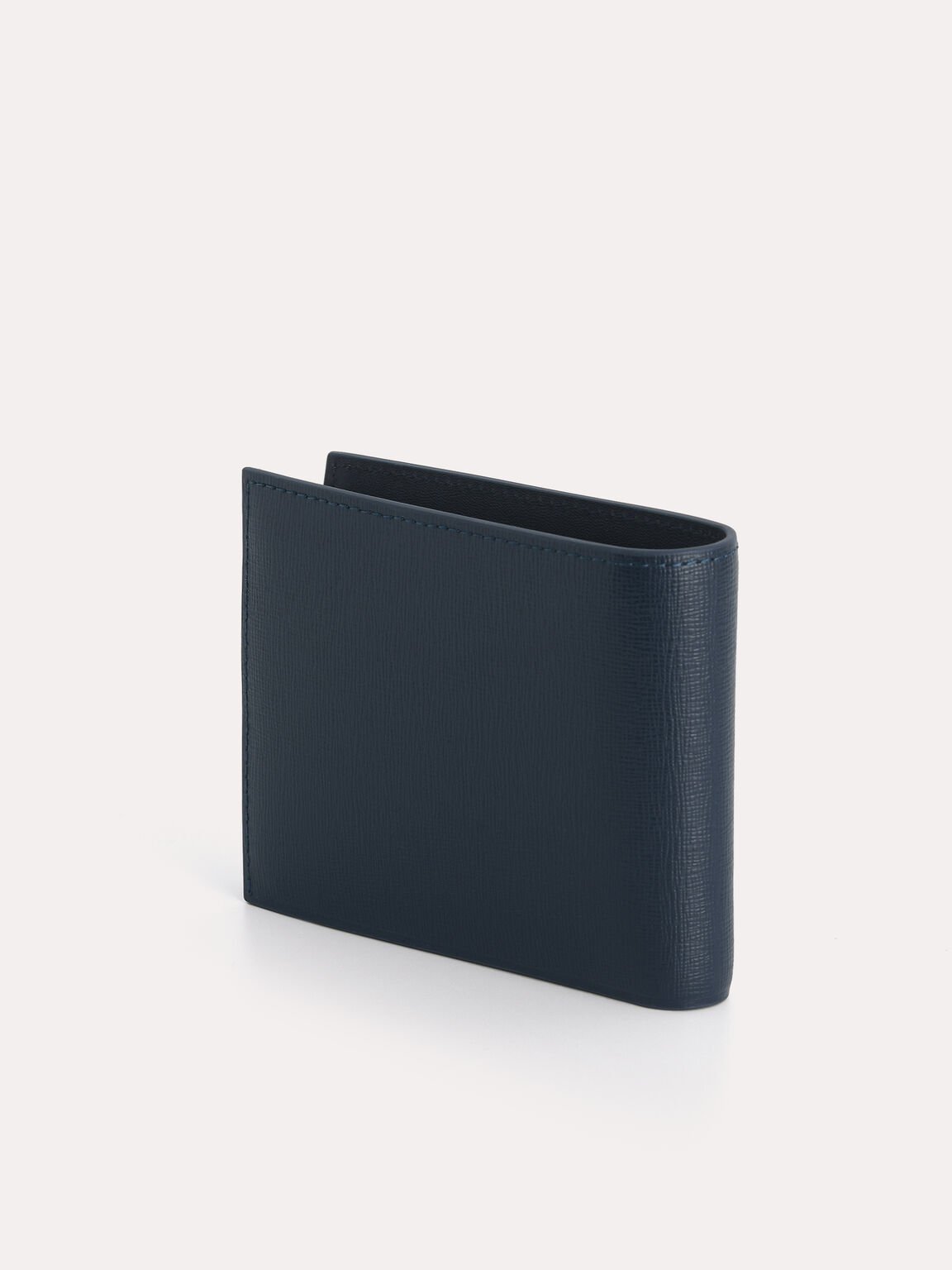 Textured Leather Bi-Fold Wallet with Insert, Navy