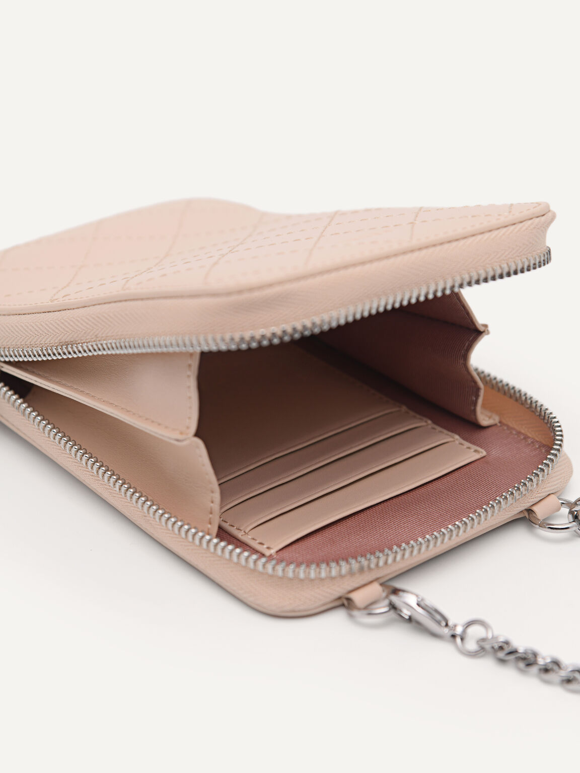 Quilted Pattern Leather Sling Pouch, Nude