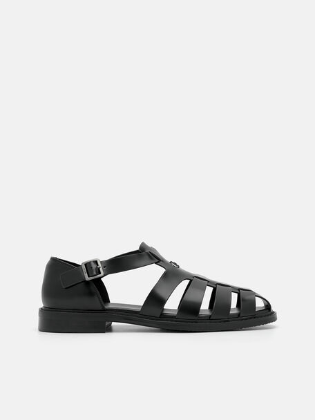 Brent Leather Caged Sandals, Black