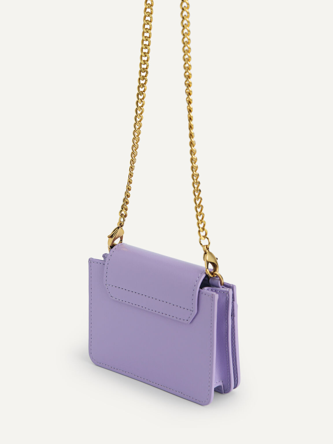 Leather Pouch with Chain Handle, Mauve, hi-res