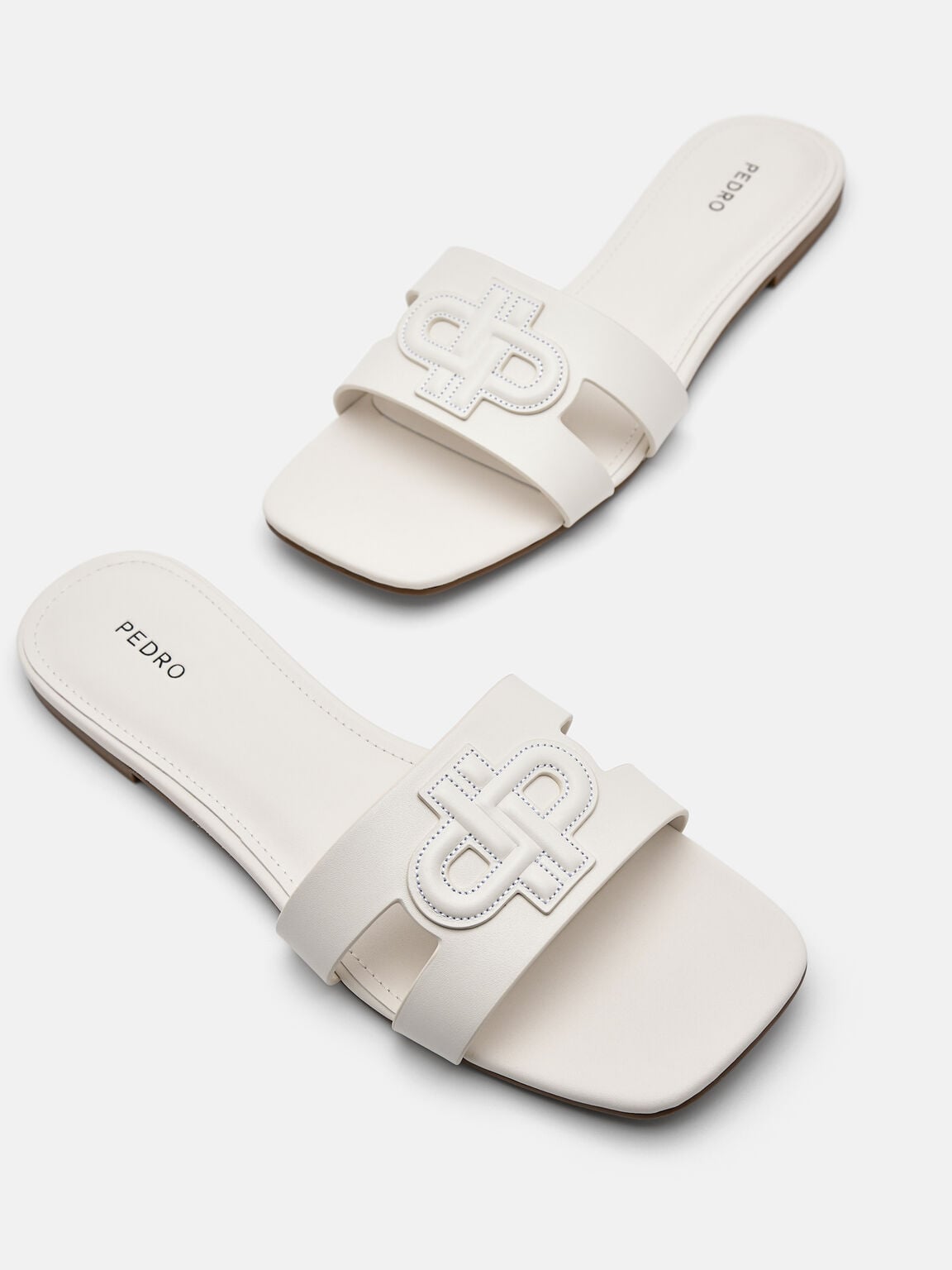 Leather Slip-On Sandals, Chalk