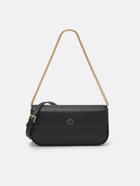 Chainlink Leather Sling Pouch, Black