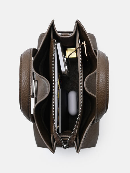 Danielle Medium Leather Handbag, Dark Taupe Tumble