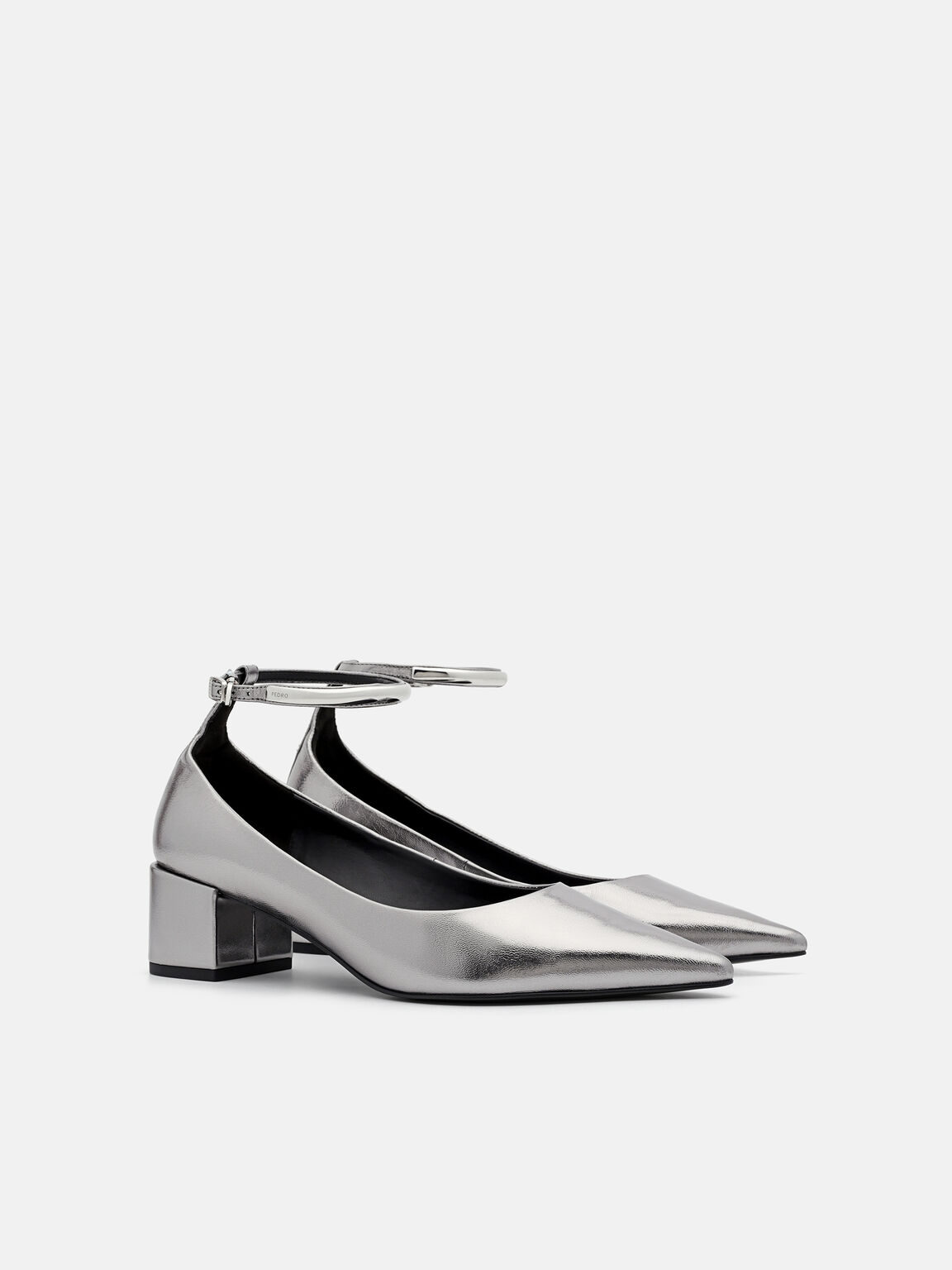 Lia Leather Heel Pumps, Pewter