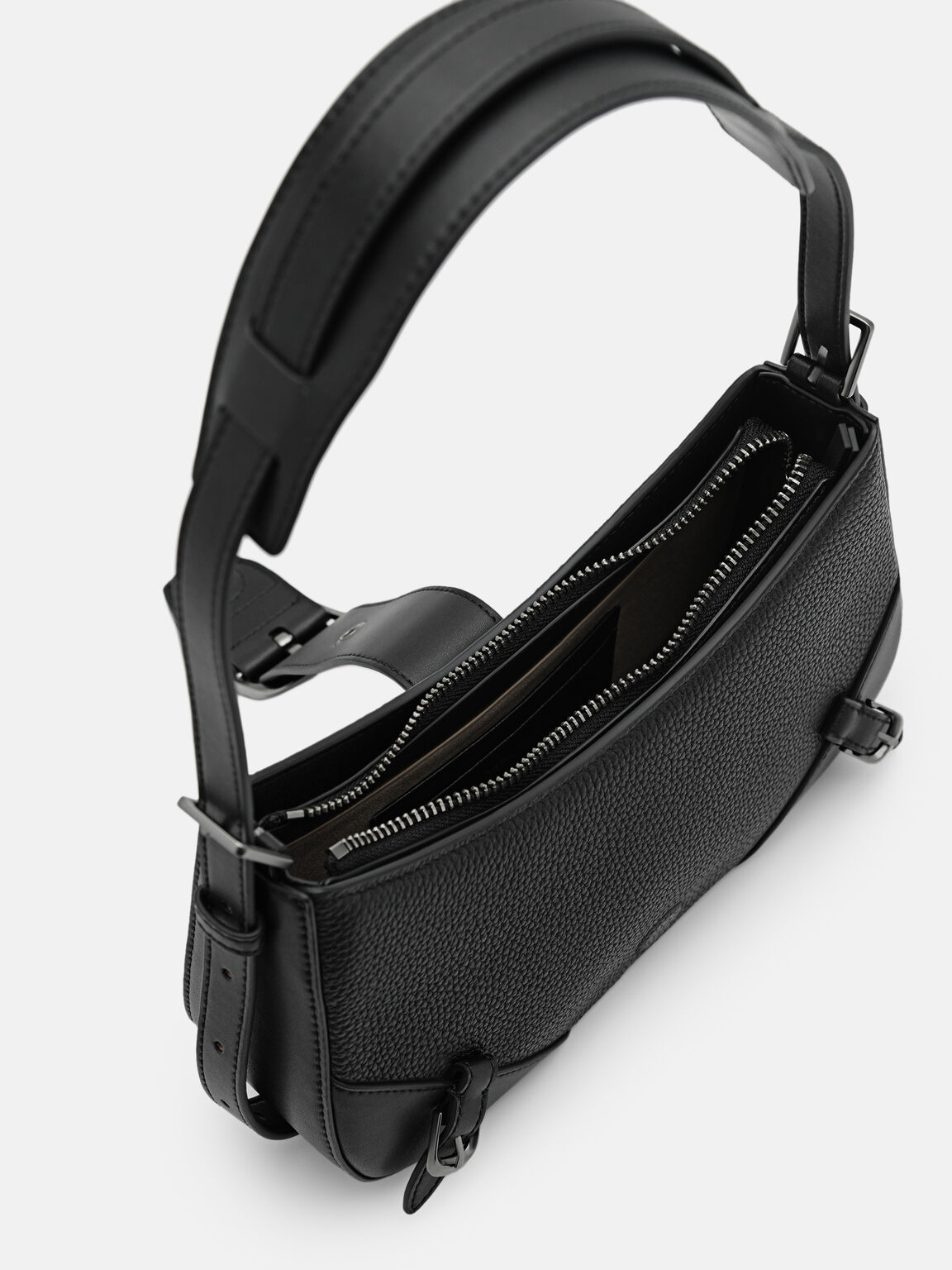 Helix Leather Shoulder Bag, Black