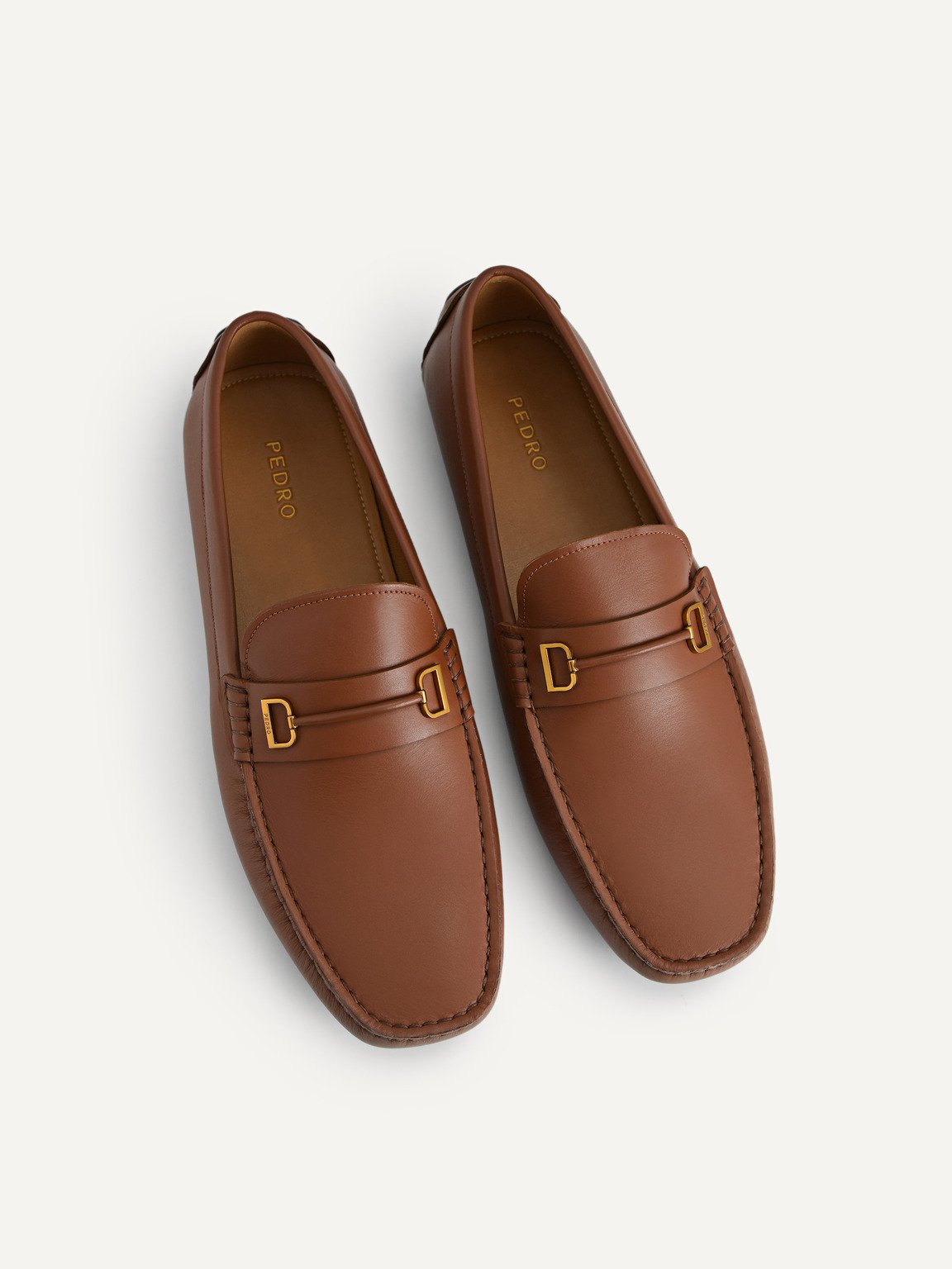 Leather Driving Shoes with Metal Bit, Cognac