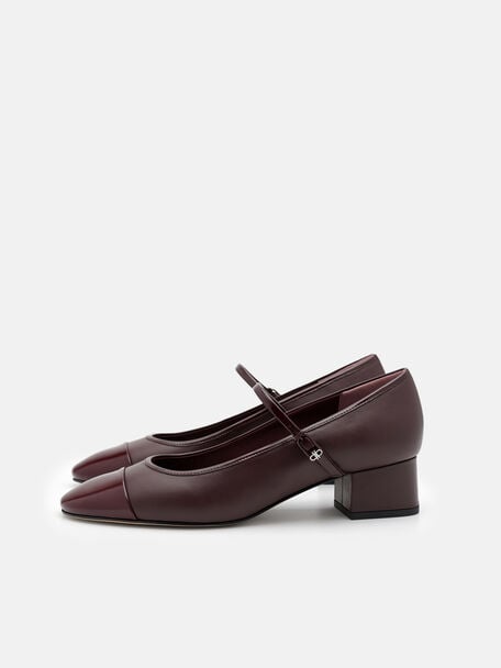 Claude Leather Mary Jane Pumps, Burgundy