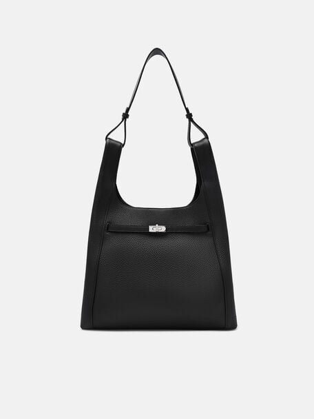 Danielle Large Leather Hobo Bag, Black Tumble