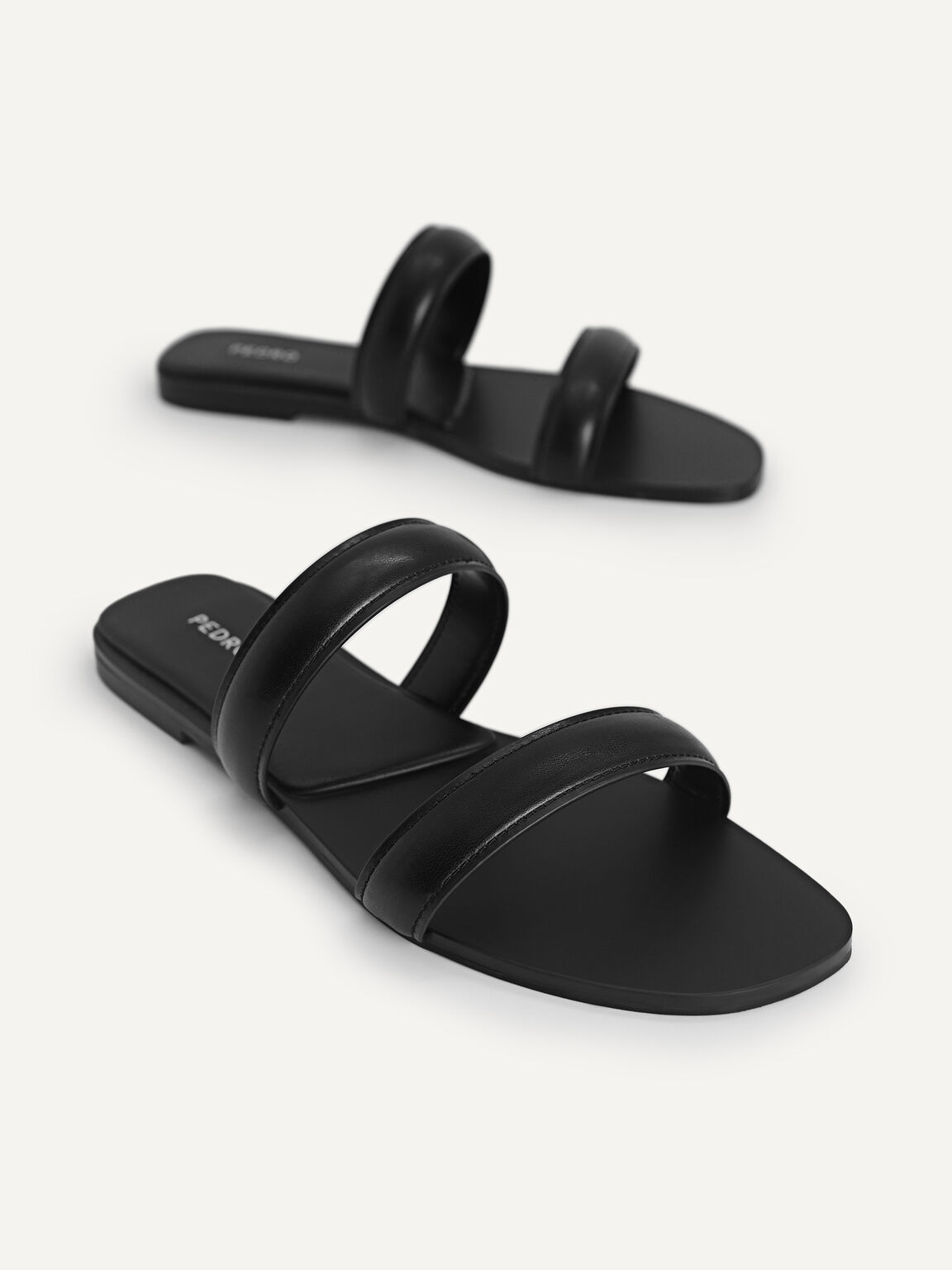 Double Strap Slip-On Sandals, Black