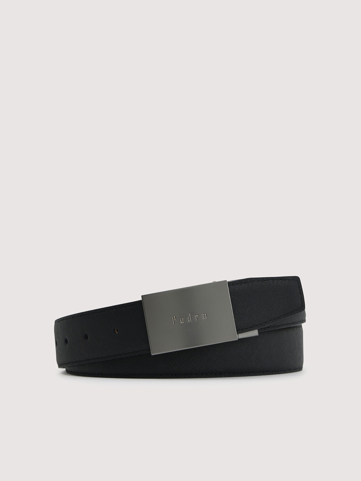 Reversible Tang Leather Belt, Black