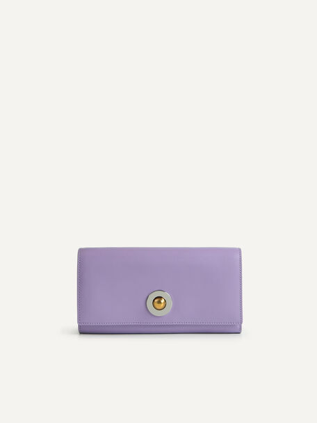 帶鏈雙折疊皮革錢包, 淡紫色