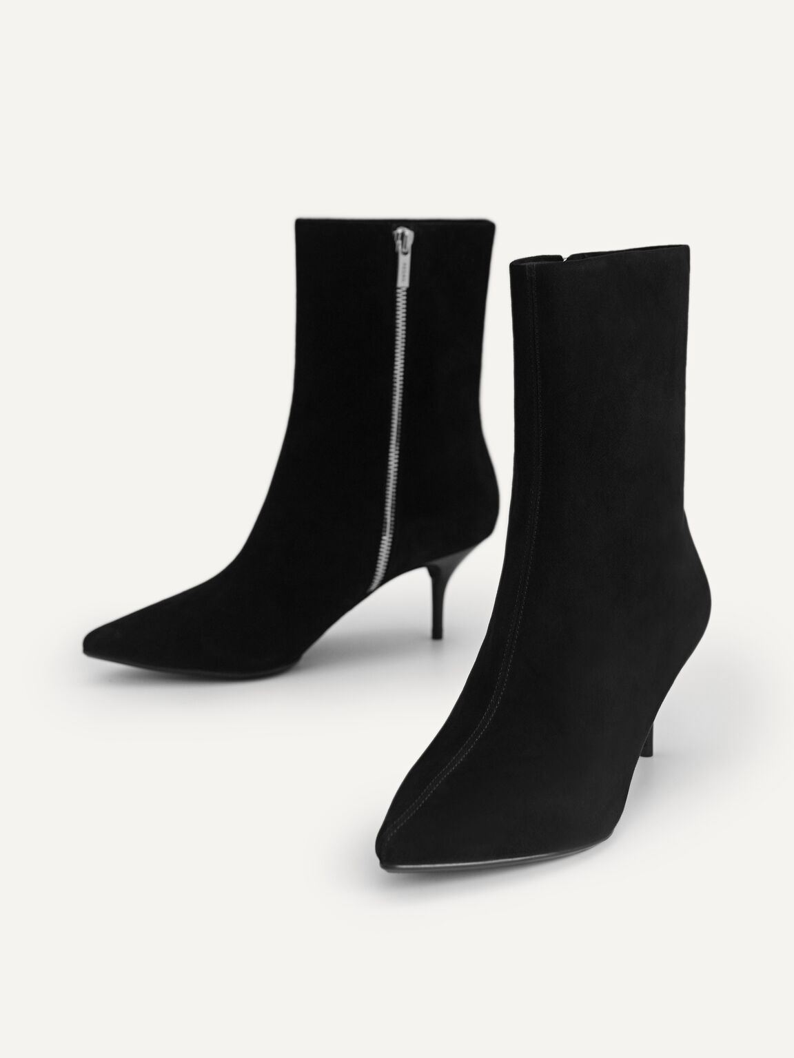 Suede Leather Ankle Boots, Black, hi-res