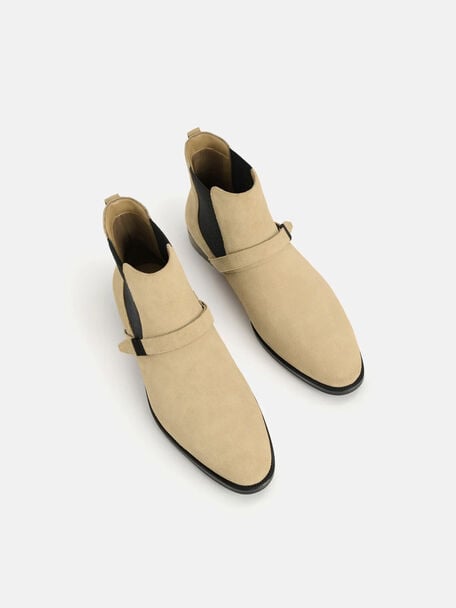 Suede Strapped Boots, Sand